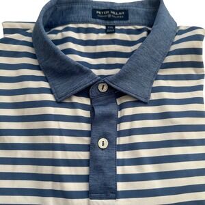 Peter Millar Crown Crafted Polo Men XXL Blue White Striped Stretch Golf Shirt